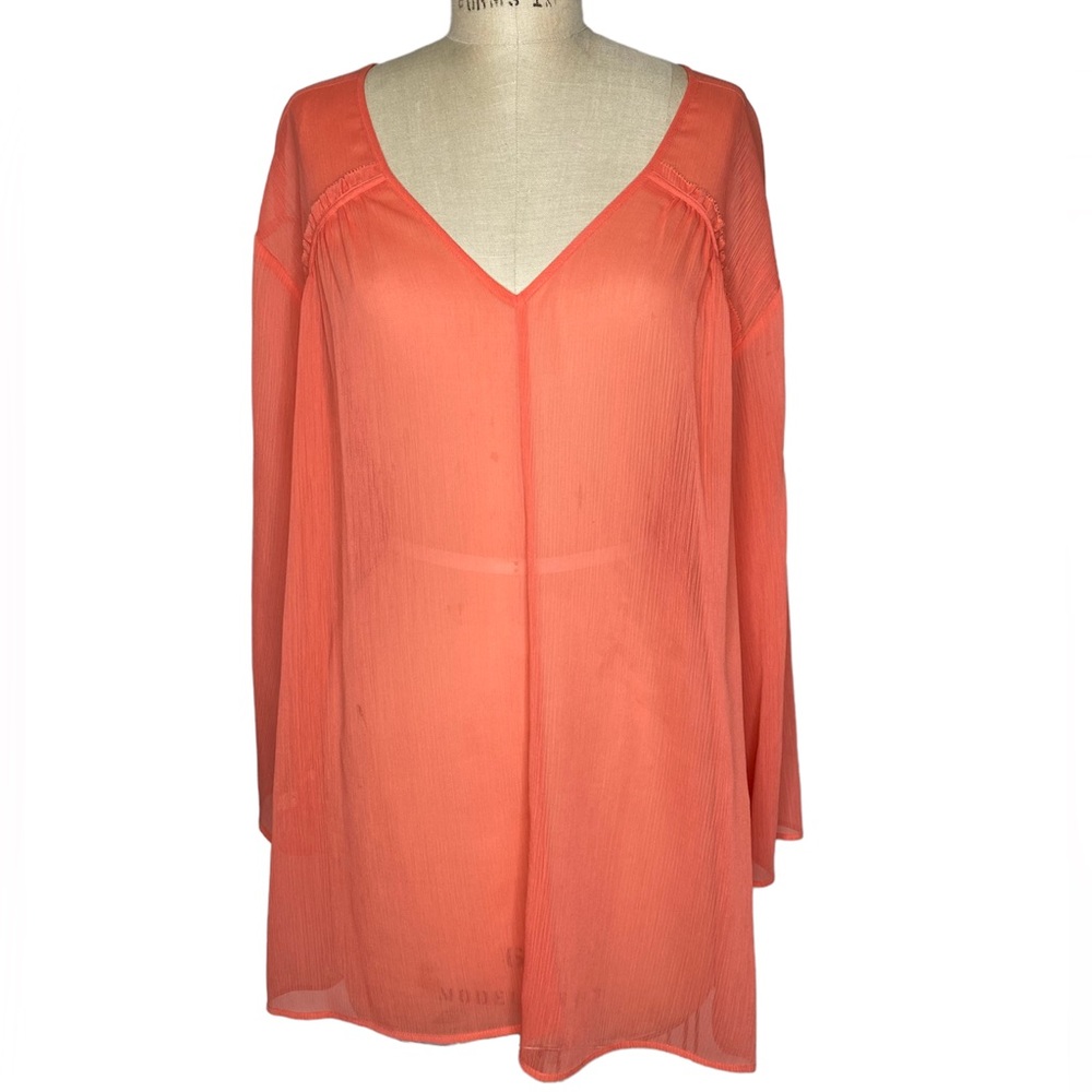 Sejour Peach Sheer Blouse Plus Size 20w